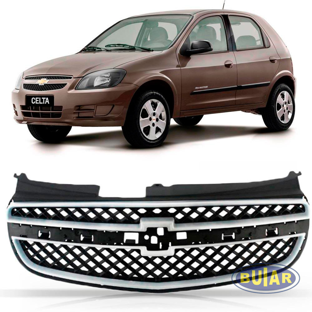 Grade dianteira Celta Prisma 2011 a 2015 frizo cromado - Buiar Auto Pe�as - Com�rcio de Pe�as em Arauc�ria
