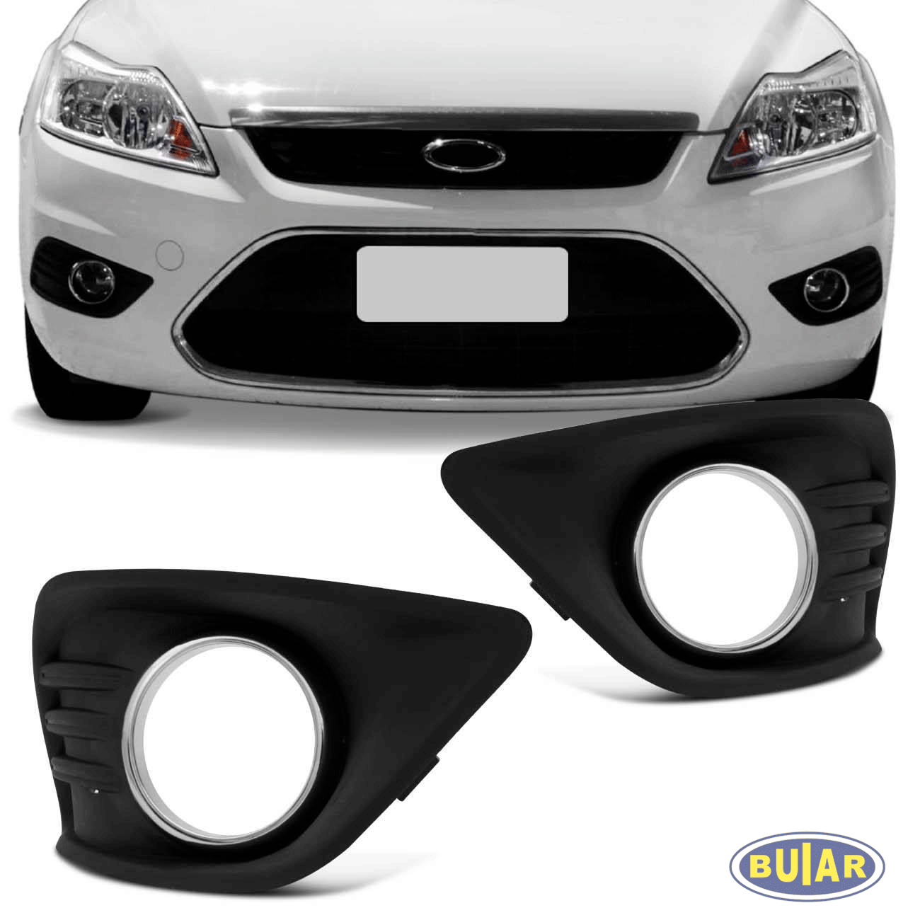 Grade Lateral Parachoque Focus 2008 a 2013 Com Furo e Aro Cromado - Buiar Auto Pe�as - Com�rcio de Pe�as em Arauc�ria